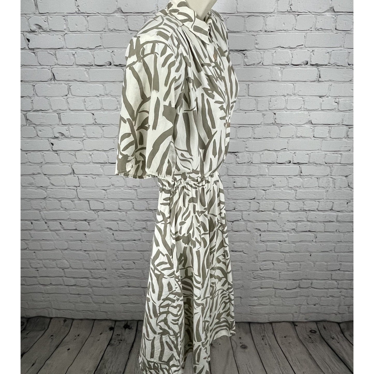 VTG Dawn Joy Fashions Ivory Printed Pleated A Line Dress USA Made Size 5/6