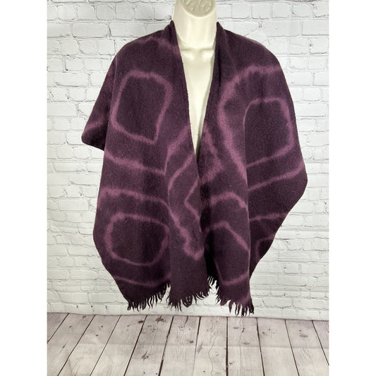 Sleeping On Snow Anthropologie Purple 100% Wool Open Front Fringe Wrap O/S