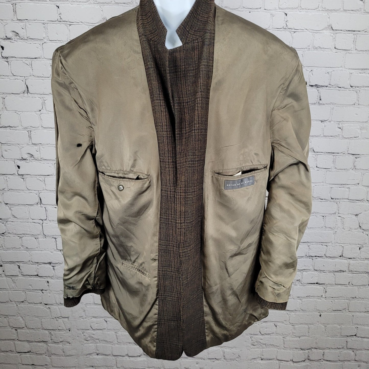 Oscar De La Renta Brown 100% Lambswool 2 Button Blazer Sport Coat Size 48R