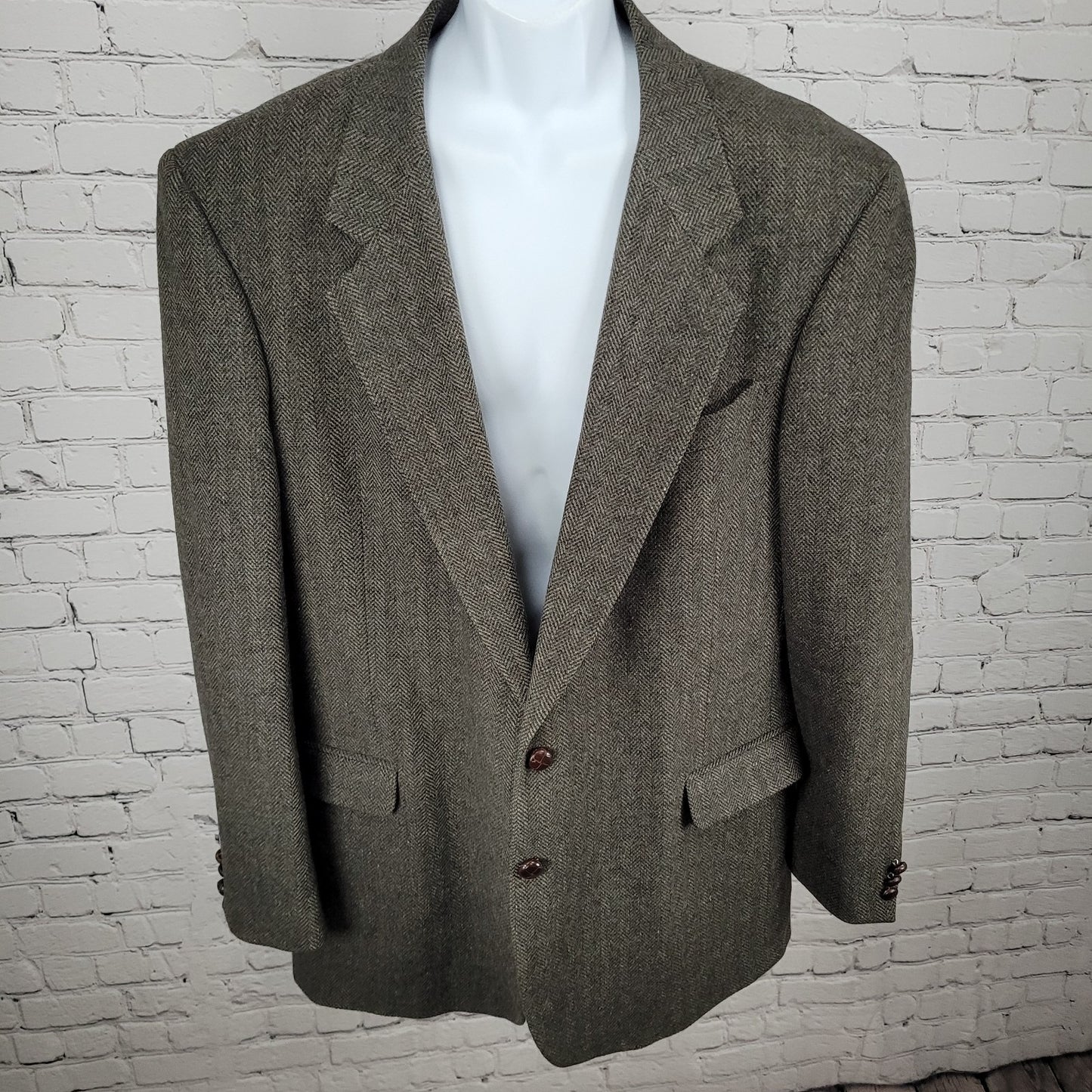 Deansgate Lambs Wool Herringbone Tweed 2 Brown Button Vented Suit Coat Size 46XL