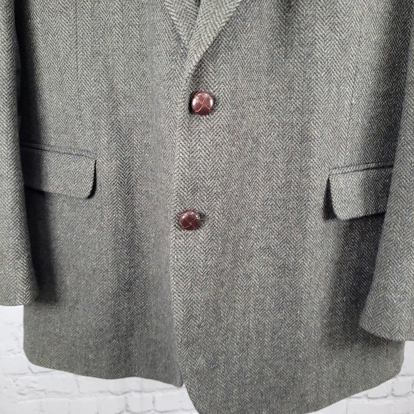 Deansgate Lambs Wool Herringbone Tweed 2 Brown Button Vented Suit Coat Size 46XL