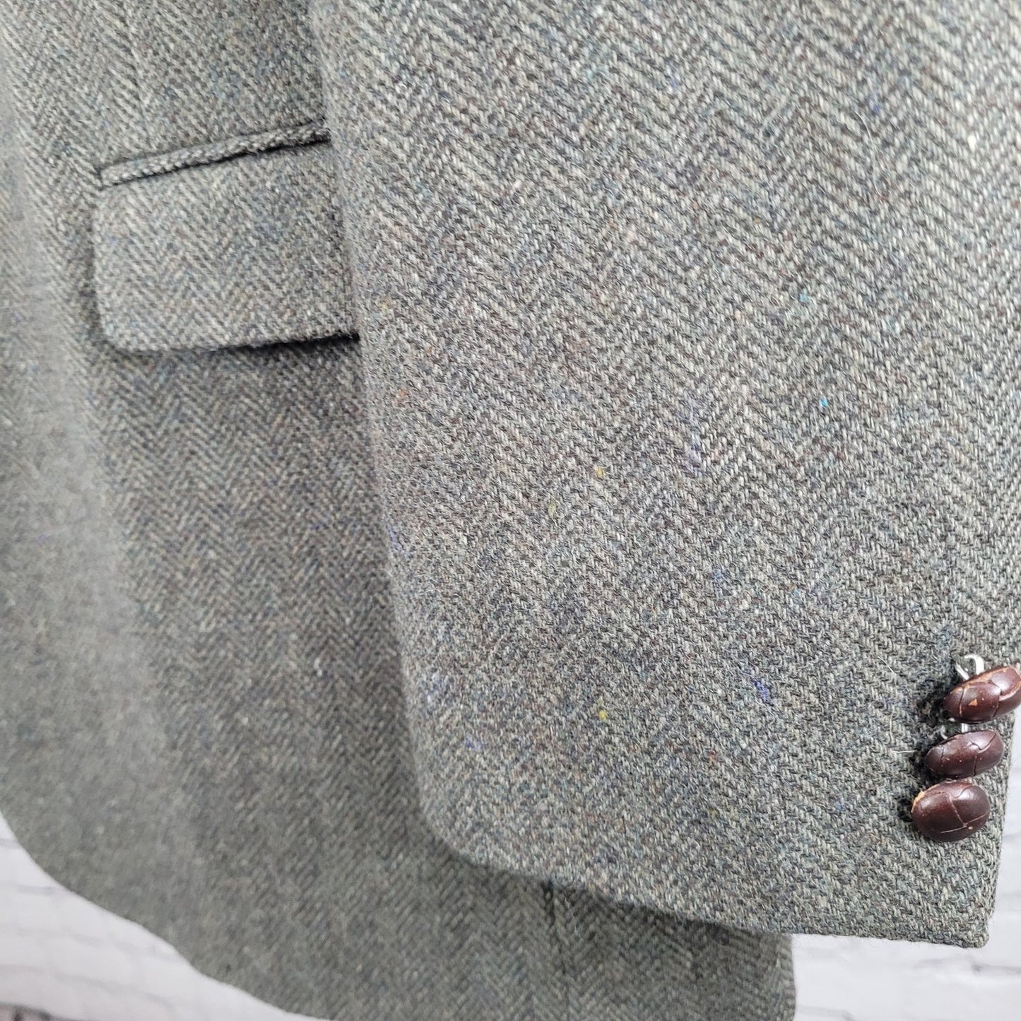 Deansgate Lambs Wool Herringbone Tweed 2 Brown Button Vented Suit Coat Size 46XL