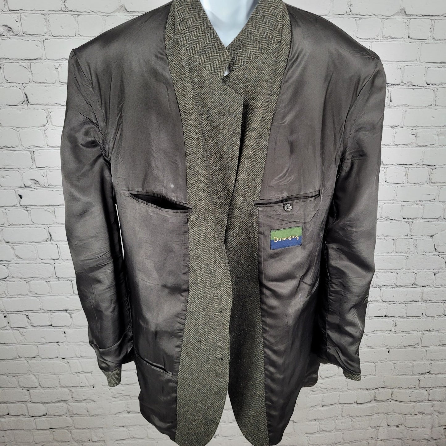 Deansgate Lambs Wool Herringbone Tweed 2 Brown Button Vented Suit Coat Size 46XL