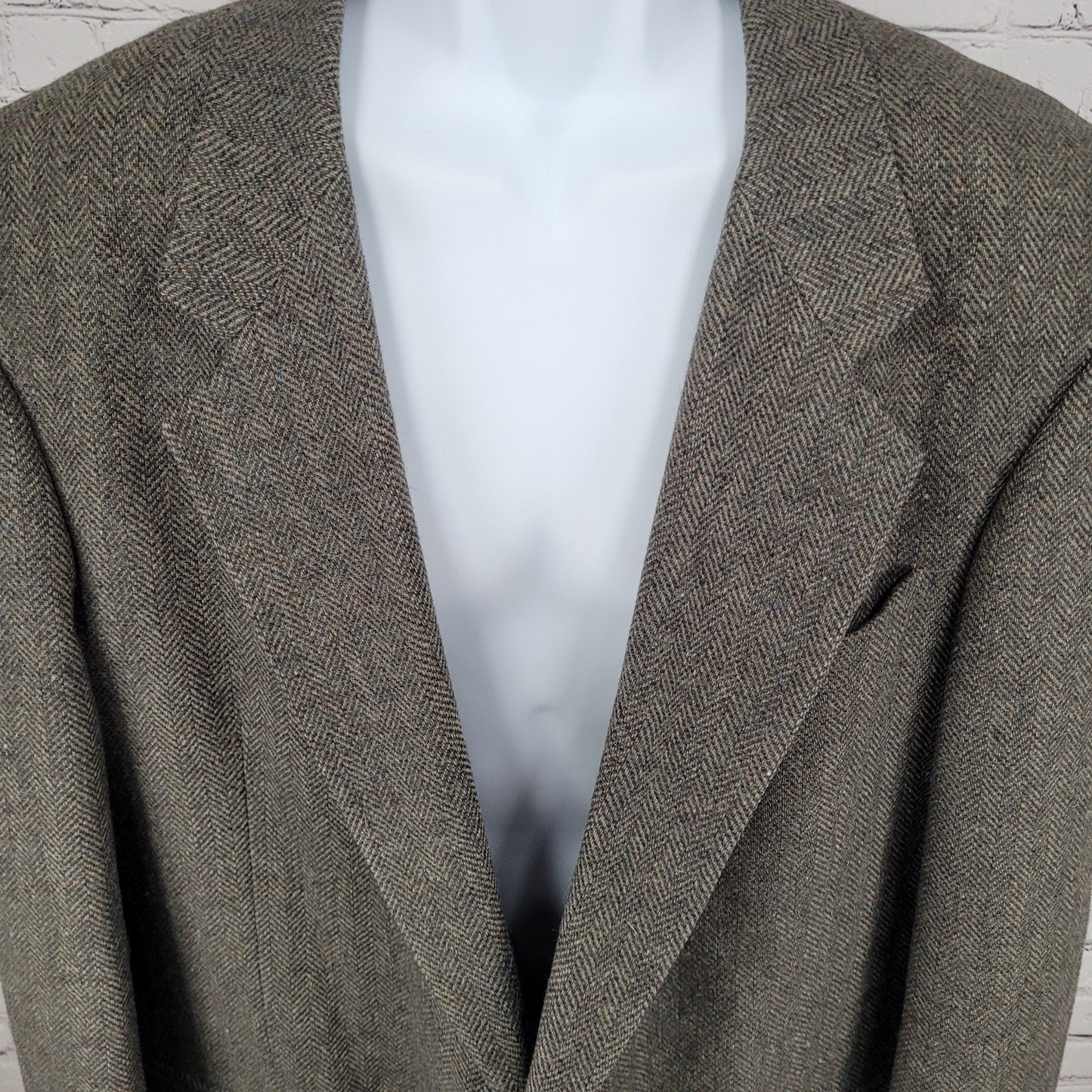 Deansgate Lambs Wool Herringbone Tweed 2 Brown Button Vented Suit Coat Size 46XL