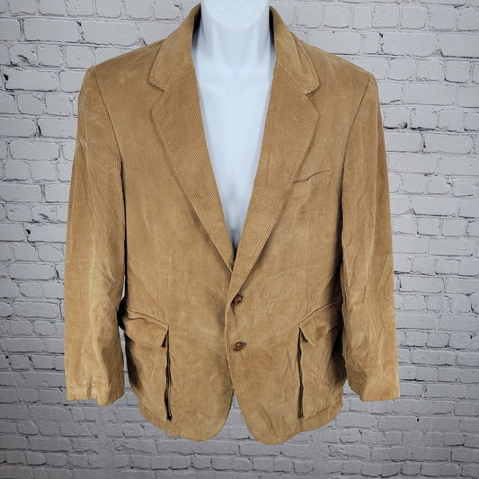 VTG Jordache Tan 100% Cotton Corduroy Double Vented Notch Blazer Jacket Size 42R