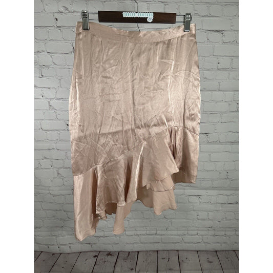 Leith Satin Asymmetrical Blush Pink Ruffle Hem Back Zip Lined Skirt Women’s M