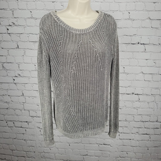 Bella Dahl Grey Cotton Linen Open Knit Pullover Long Sleeve Sweater Small S