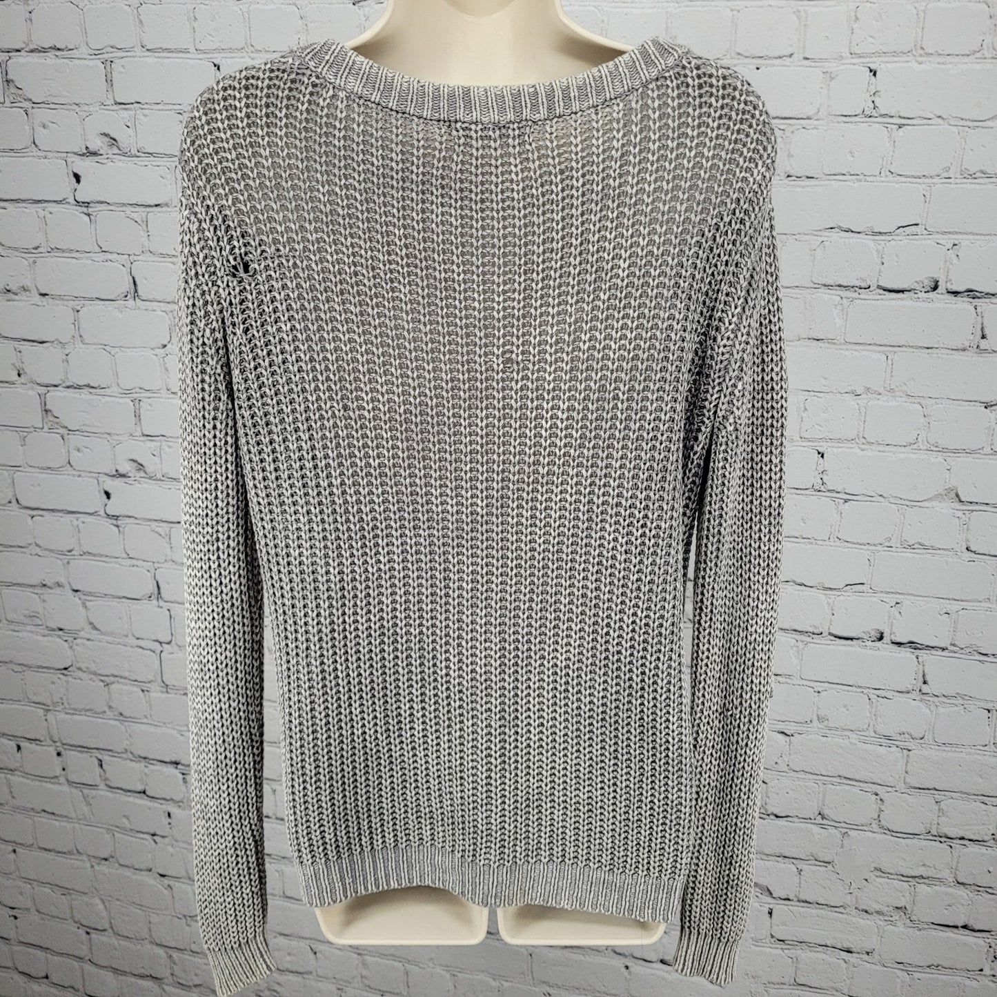 Bella Dahl Grey Cotton Linen Open Knit Pullover Long Sleeve Sweater Small S