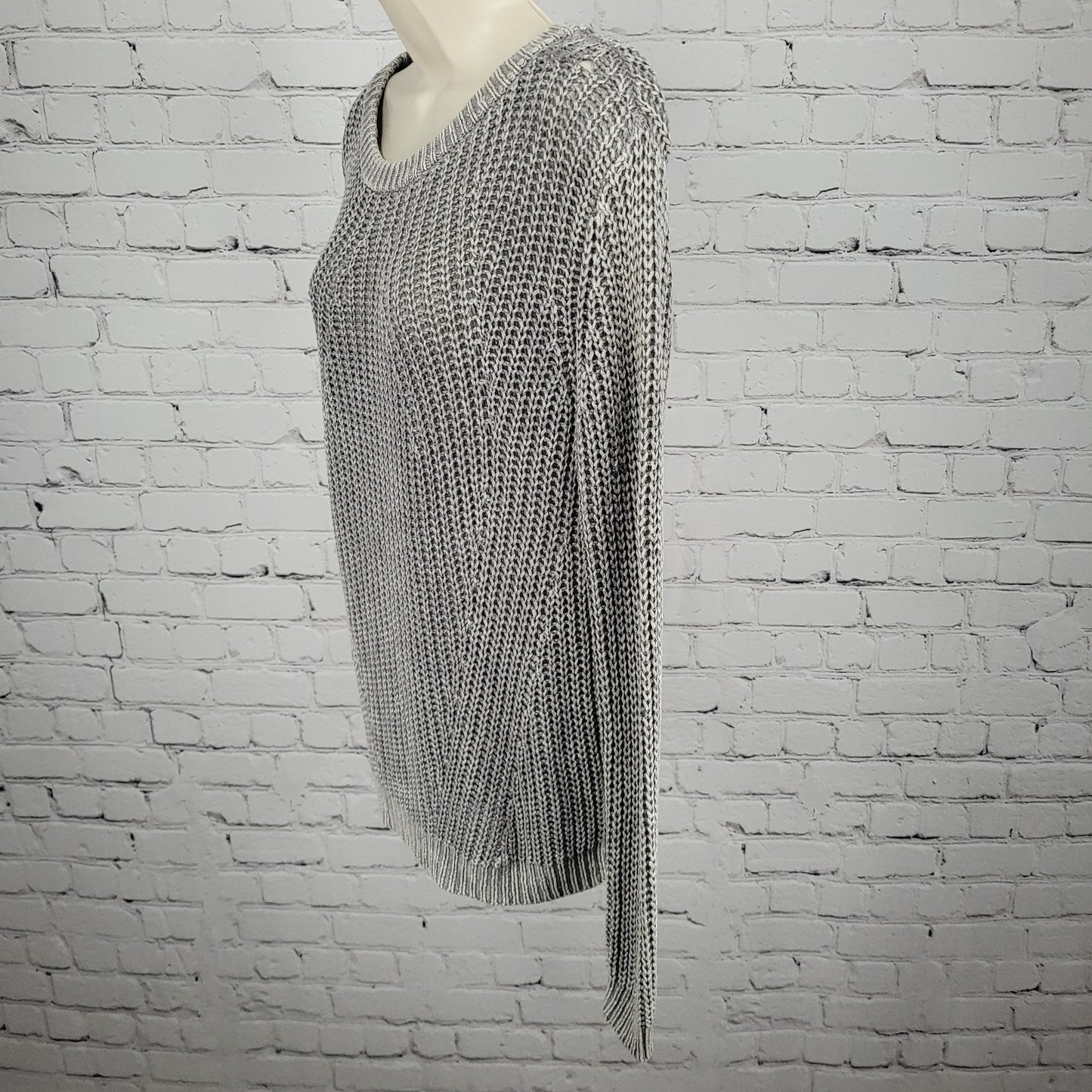 Bella Dahl Grey Cotton Linen Open Knit Pullover Long Sleeve Sweater Small S