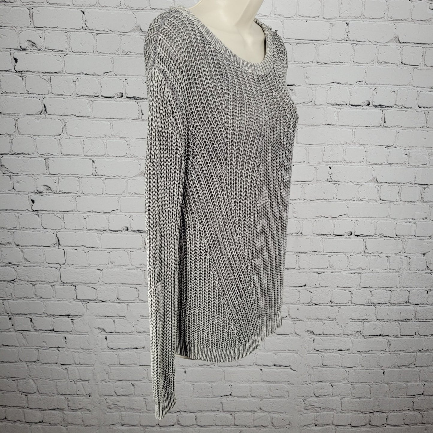 Bella Dahl Grey Cotton Linen Open Knit Pullover Long Sleeve Sweater Small S