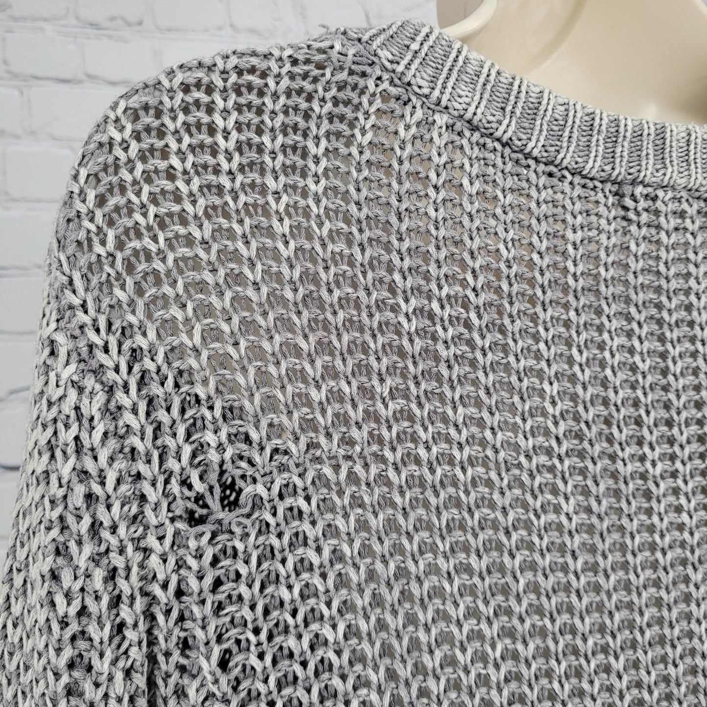 Bella Dahl Grey Cotton Linen Open Knit Pullover Long Sleeve Sweater Small S