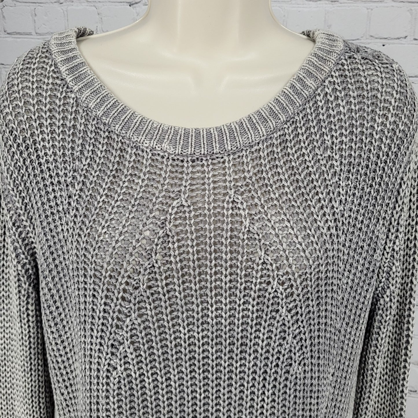 Bella Dahl Grey Cotton Linen Open Knit Pullover Long Sleeve Sweater Small S