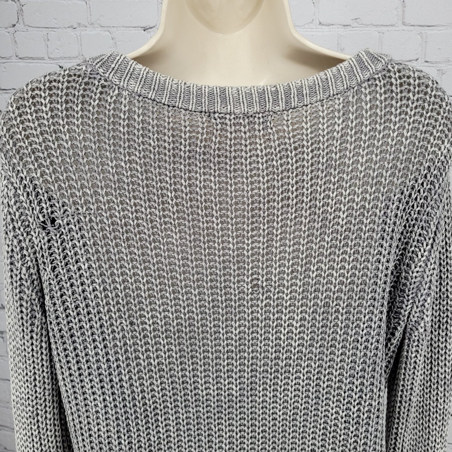 Bella Dahl Grey Cotton Linen Open Knit Pullover Long Sleeve Sweater Small S