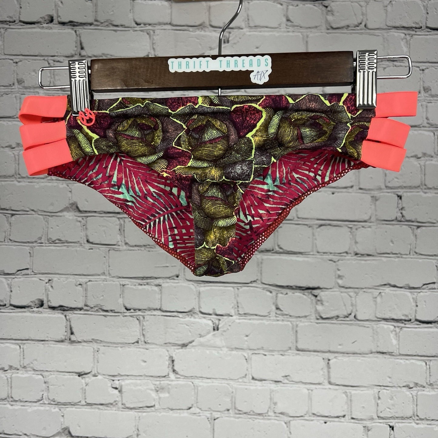 Maaji Pink Multicolor Floral Strappy Low Rise Bikini Bottoms Small S