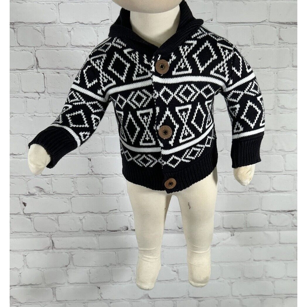 Monica & Andy 100% Organic Cotton Black White Knit 3 Button Sweater 3-6 Months