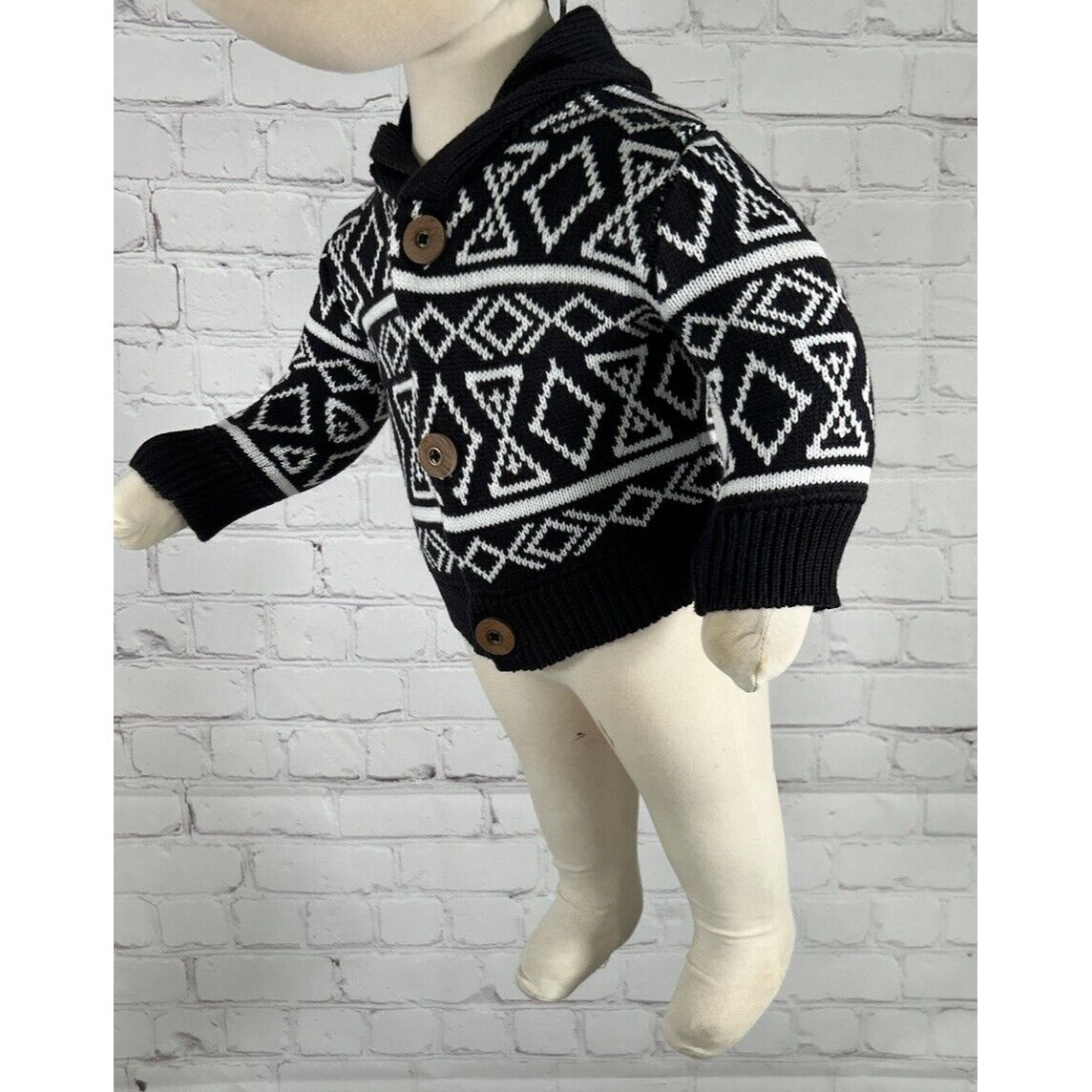 Monica & Andy 100% Organic Cotton Black White Knit 3 Button Sweater 3-6 Months