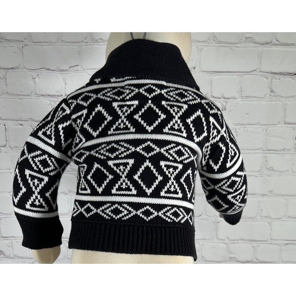 Monica & Andy 100% Organic Cotton Black White Knit 3 Button Sweater 3-6 Months