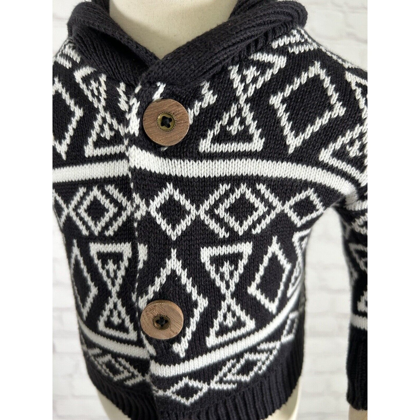 Monica & Andy 100% Organic Cotton Black White Knit 3 Button Sweater 3-6 Months