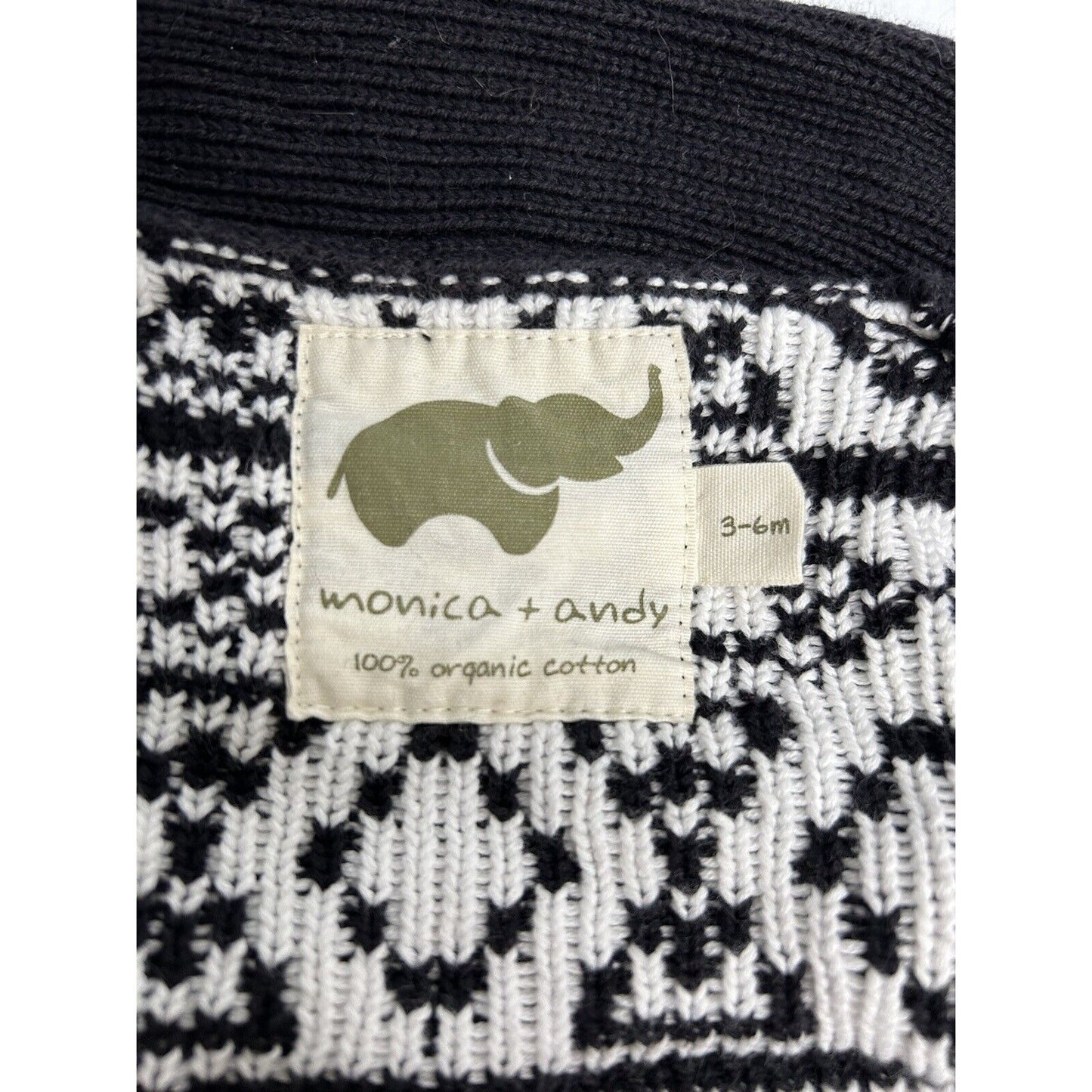 Monica & Andy 100% Organic Cotton Black White Knit 3 Button Sweater 3-6 Months