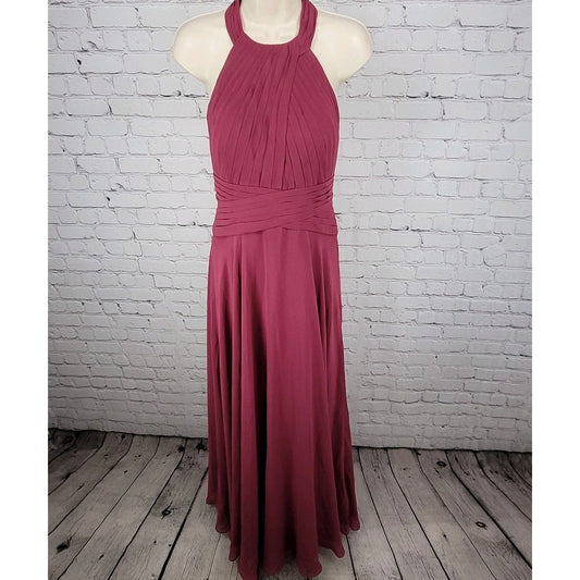 Azazie Purple Pleated Halter Strapless Backless Bridesmaid Maxi Dress Gown A6