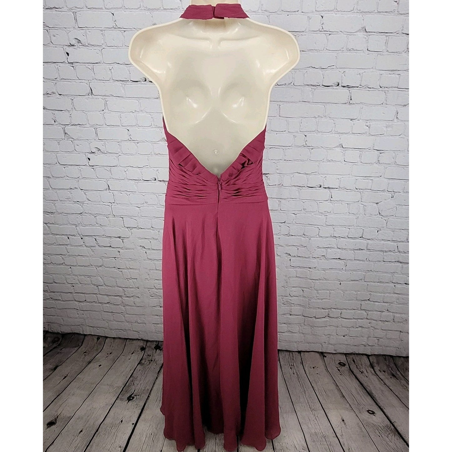 Azazie Purple Pleated Halter Strapless Backless Bridesmaid Maxi Dress Gown A6
