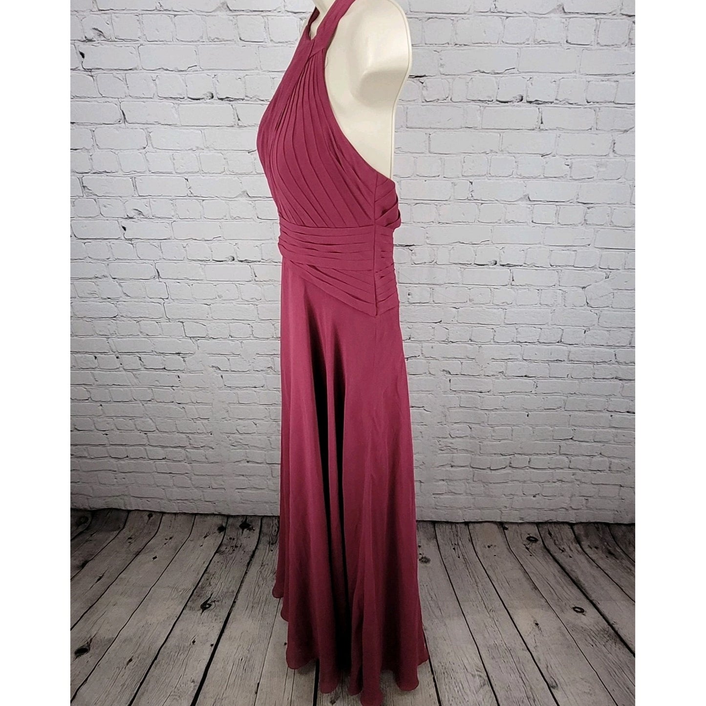 Azazie Purple Pleated Halter Strapless Backless Bridesmaid Maxi Dress Gown A6