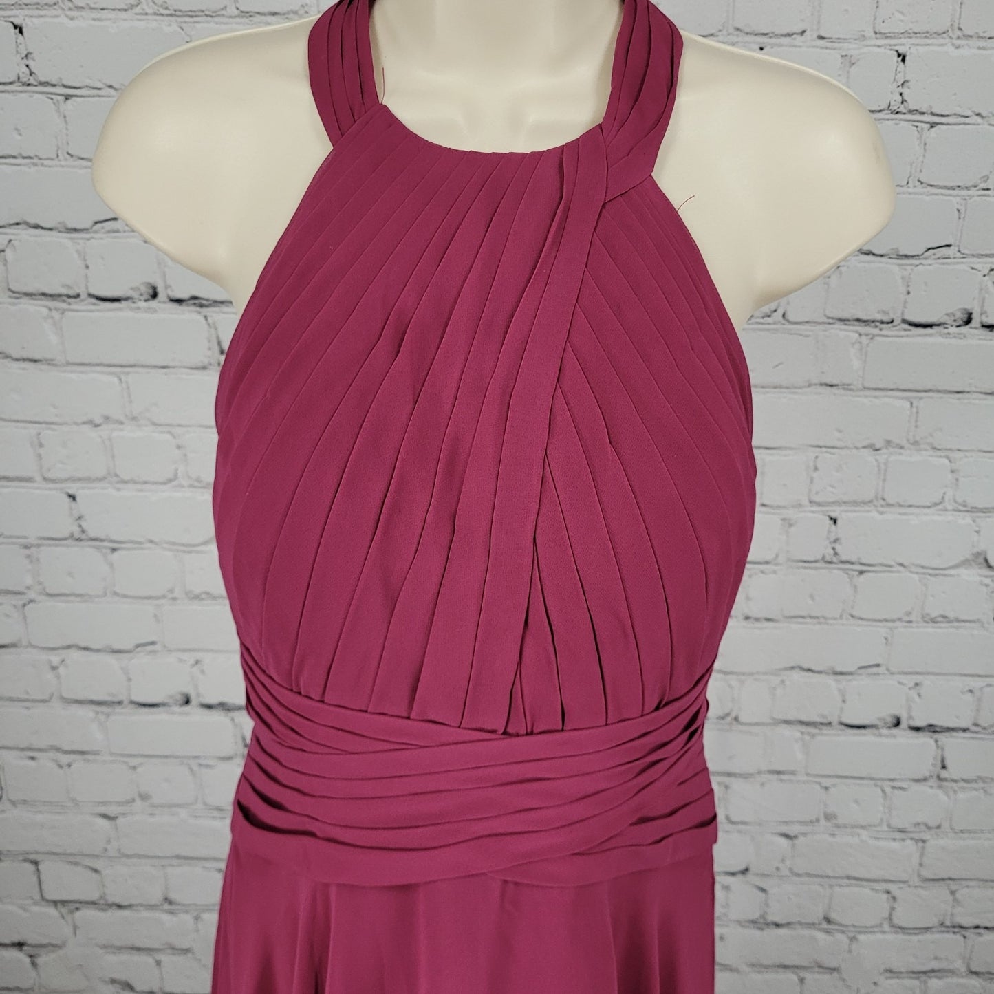 Azazie Purple Pleated Halter Strapless Backless Bridesmaid Maxi Dress Gown A6