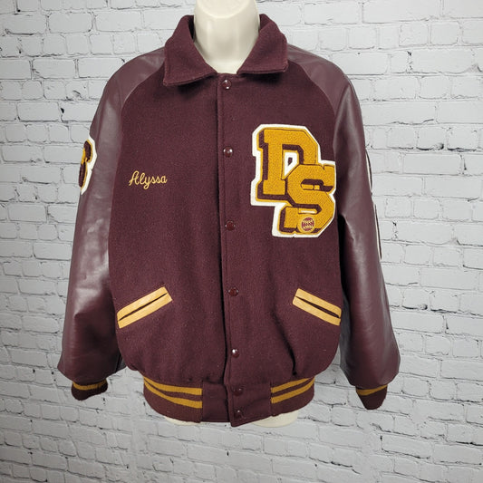 Meca Burgundy Retro Snap Quilted Lining Letterman Varsity School Jacket XL