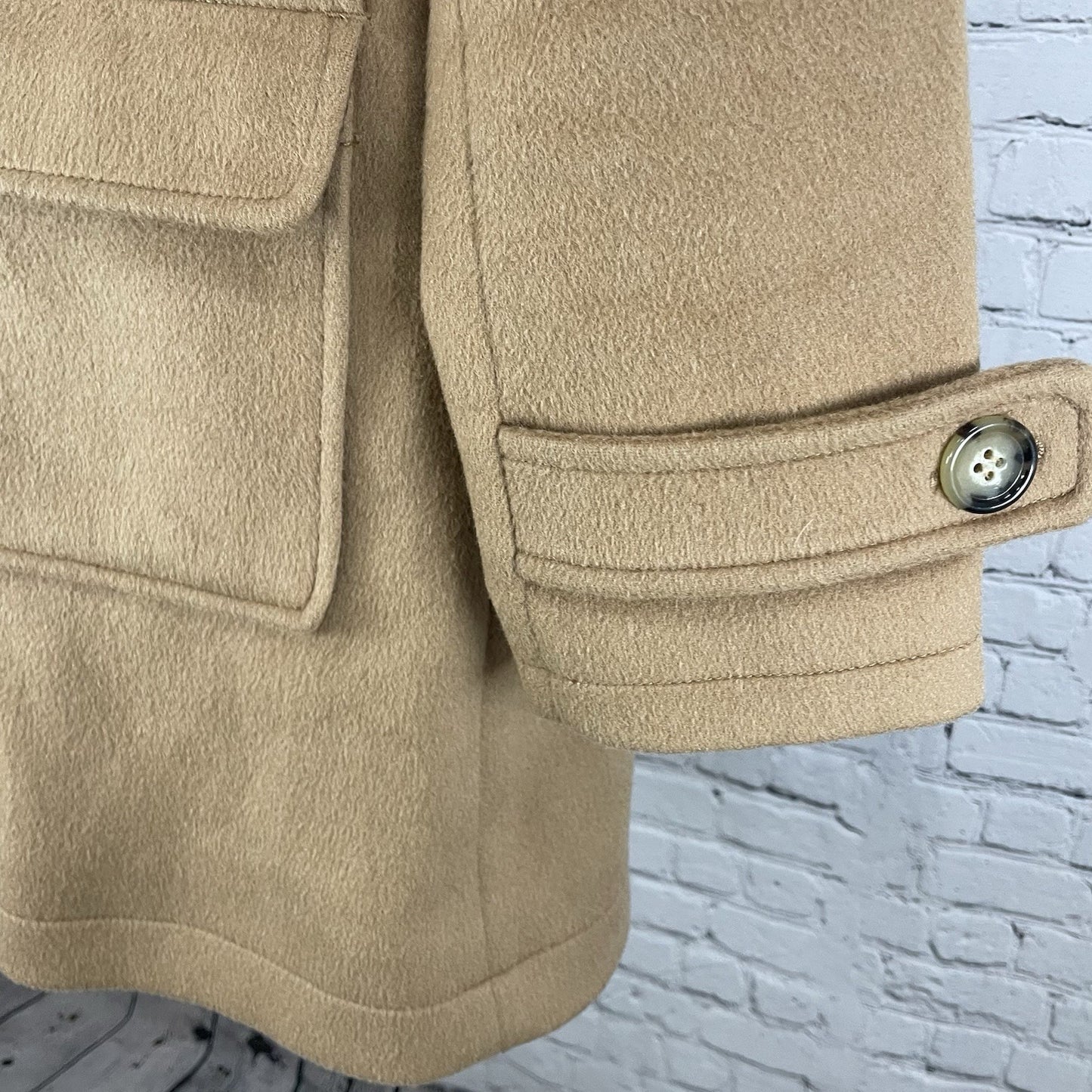VTG Raybeams Tan Wool Blend Genuine Fur Trim Hooded Toggle Closure Coat Size 0