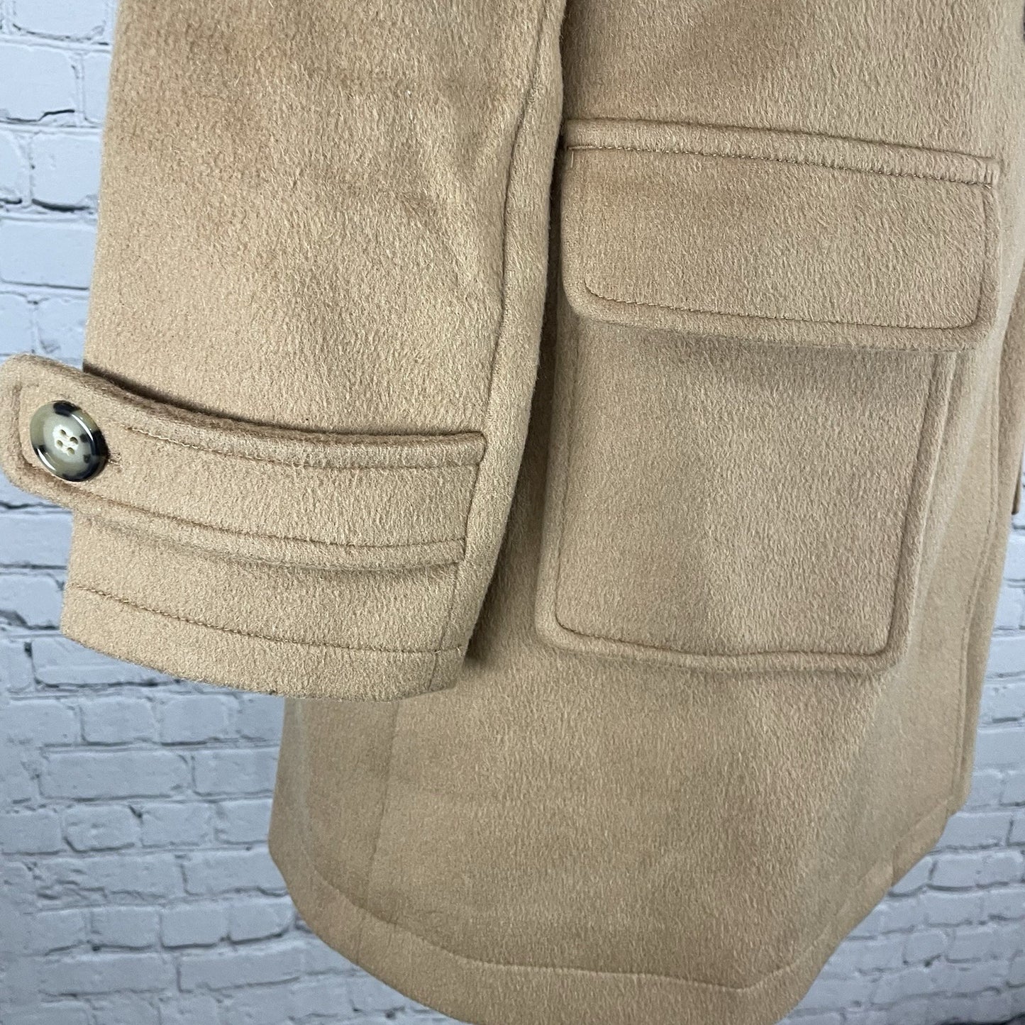 VTG Raybeams Tan Wool Blend Genuine Fur Trim Hooded Toggle Closure Coat Size 0