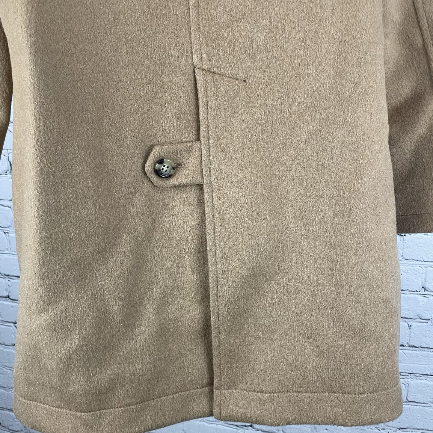 VTG Raybeams Tan Wool Blend Genuine Fur Trim Hooded Toggle Closure Coat Size 0