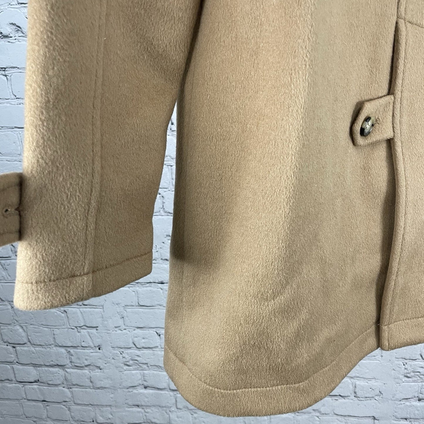 VTG Raybeams Tan Wool Blend Genuine Fur Trim Hooded Toggle Closure Coat Size 0