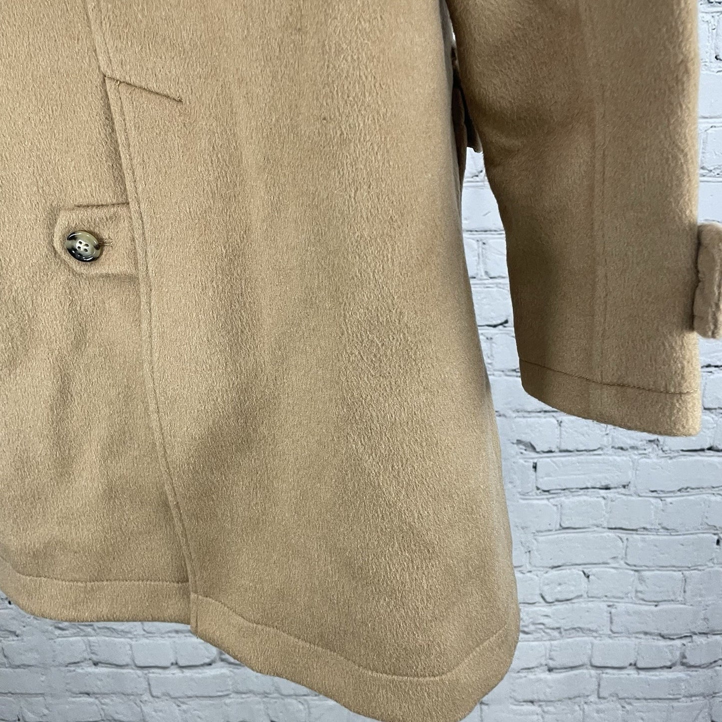 VTG Raybeams Tan Wool Blend Genuine Fur Trim Hooded Toggle Closure Coat Size 0