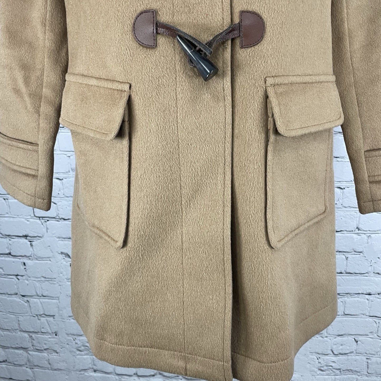 VTG Raybeams Tan Wool Blend Genuine Fur Trim Hooded Toggle Closure Coat Size 0