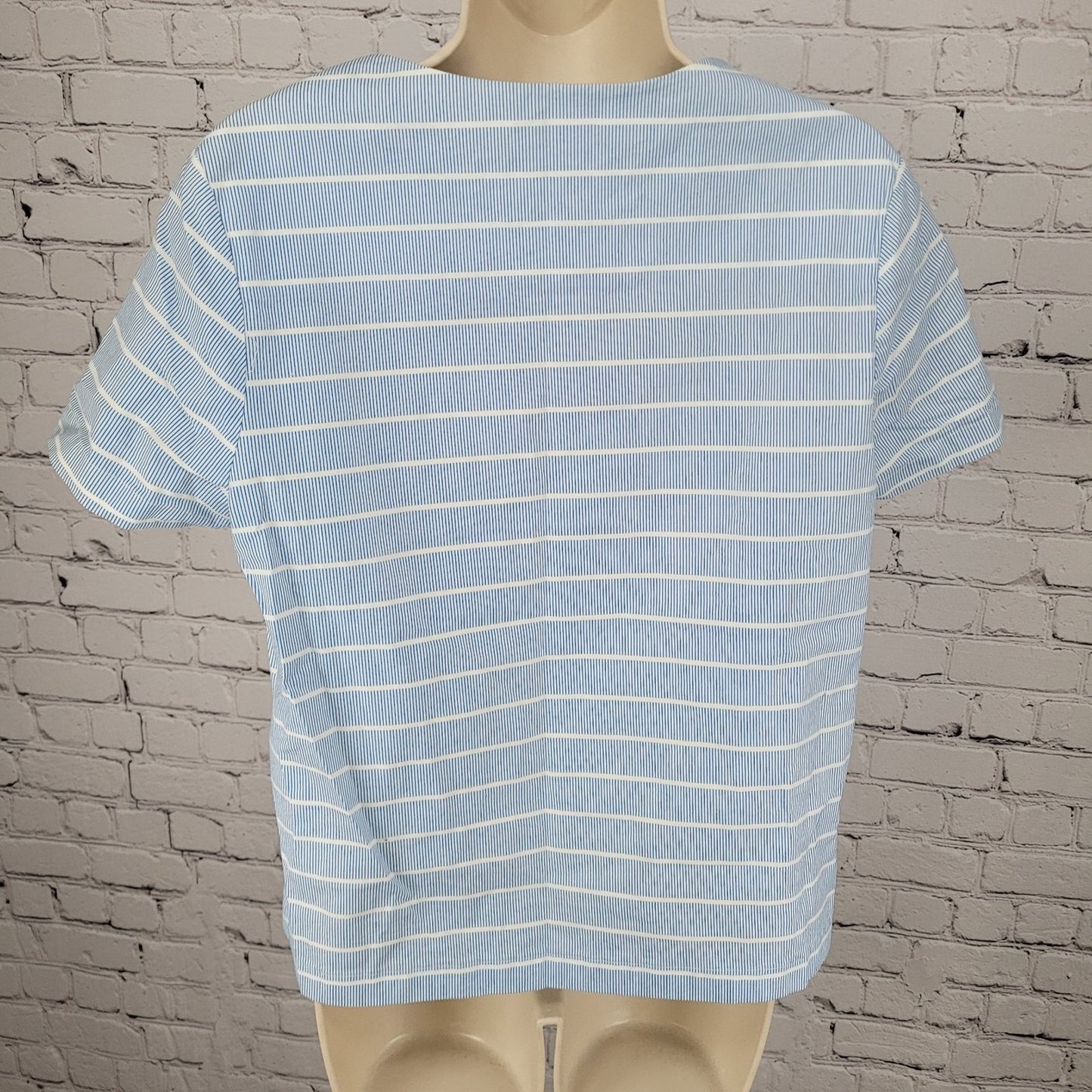 Kate Spade Saturday Blue Cotton Stretch Striped Short Sleeve Top Size Large L
