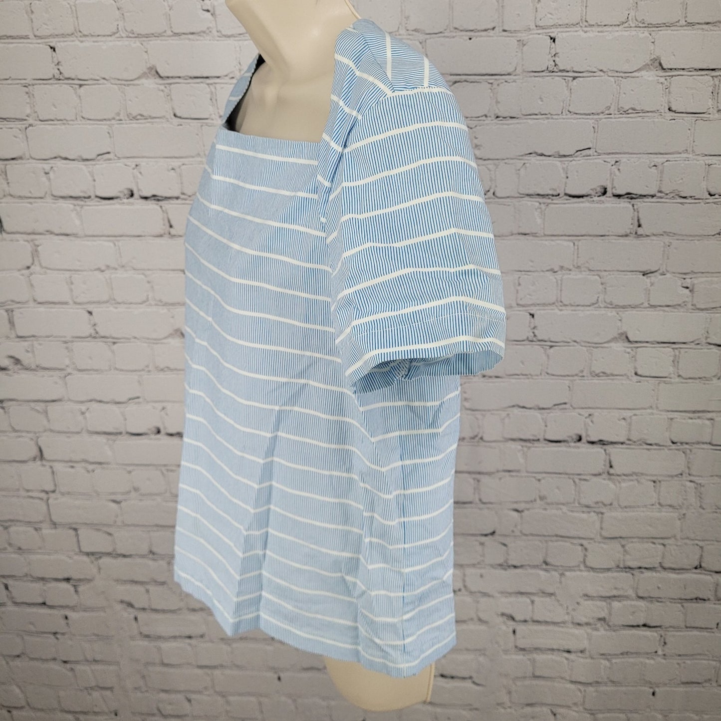 Kate Spade Saturday Blue Cotton Stretch Striped Short Sleeve Top Size Large L