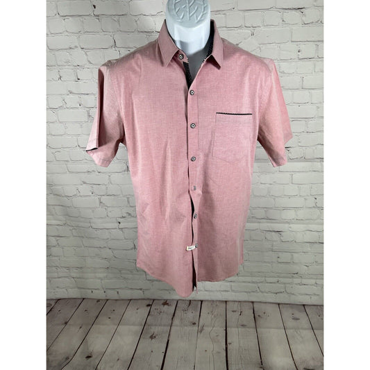Craft + Flow Button Front Pink Blue Cuffs Short Sleeve Shirt Mens Size S