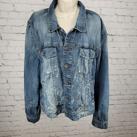 Silver Jeans Blue Denim Western Glove Works Distressed Jean Jacket Size XXL