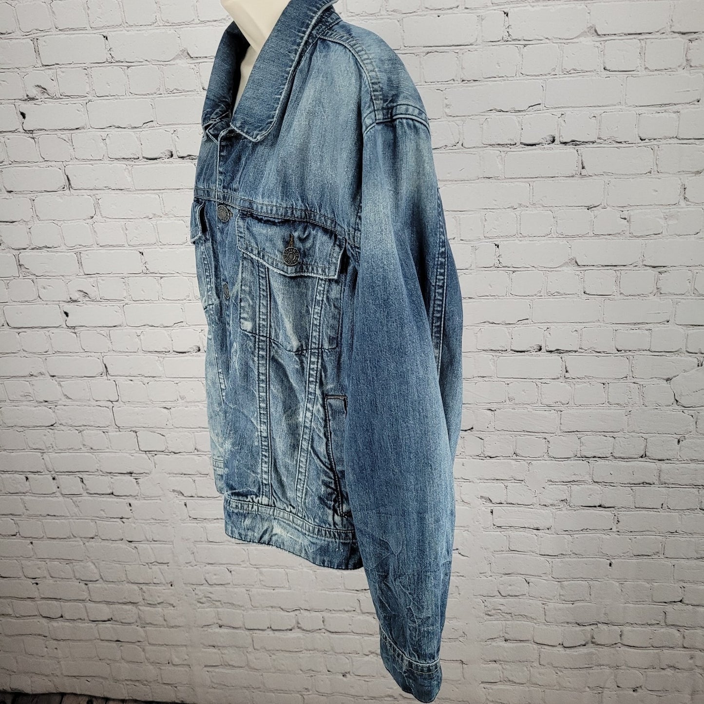 Silver Jeans Blue Denim Western Glove Works Distressed Jean Jacket Size XXL