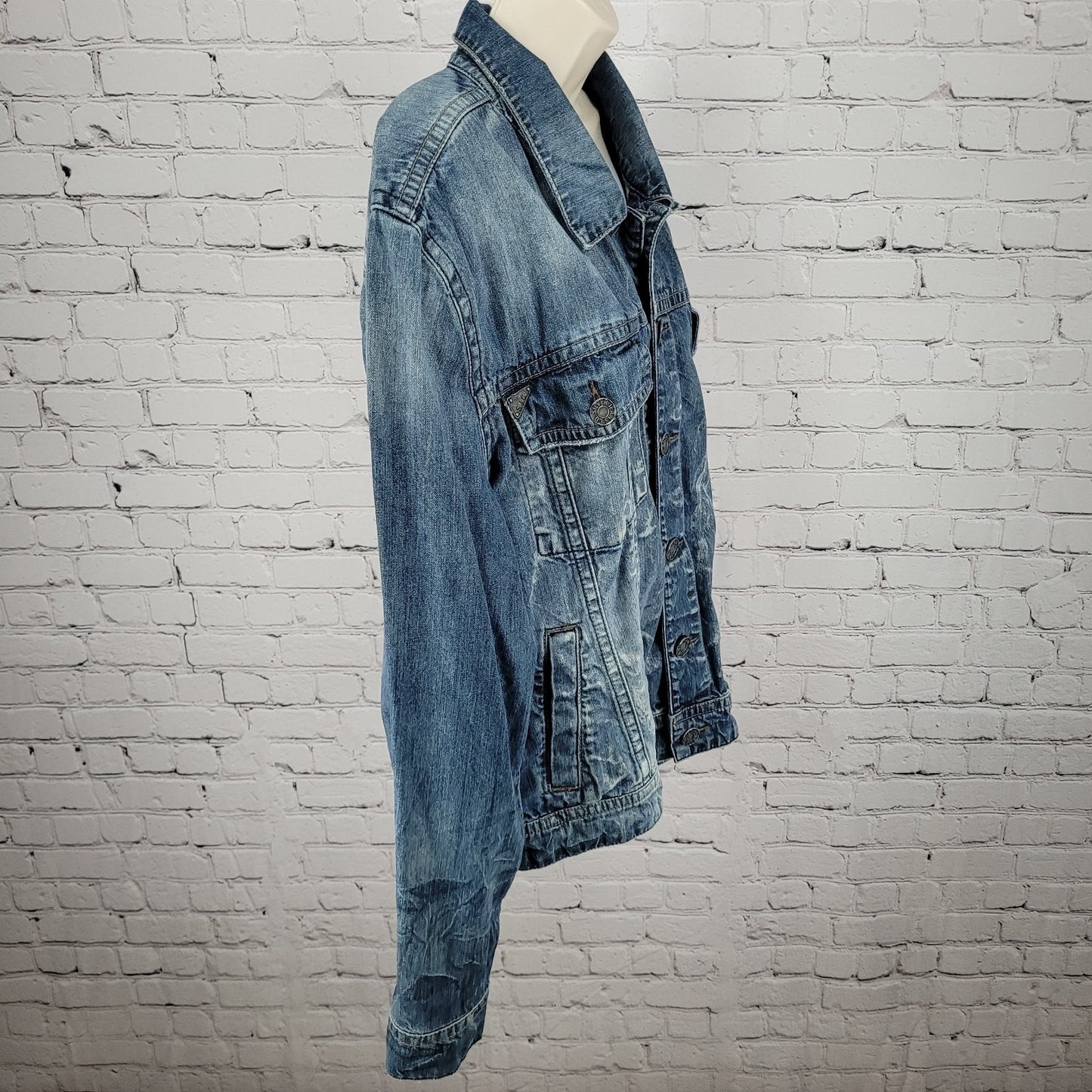 Silver Jeans Blue Denim Western Glove Works Distressed Jean Jacket Size XXL