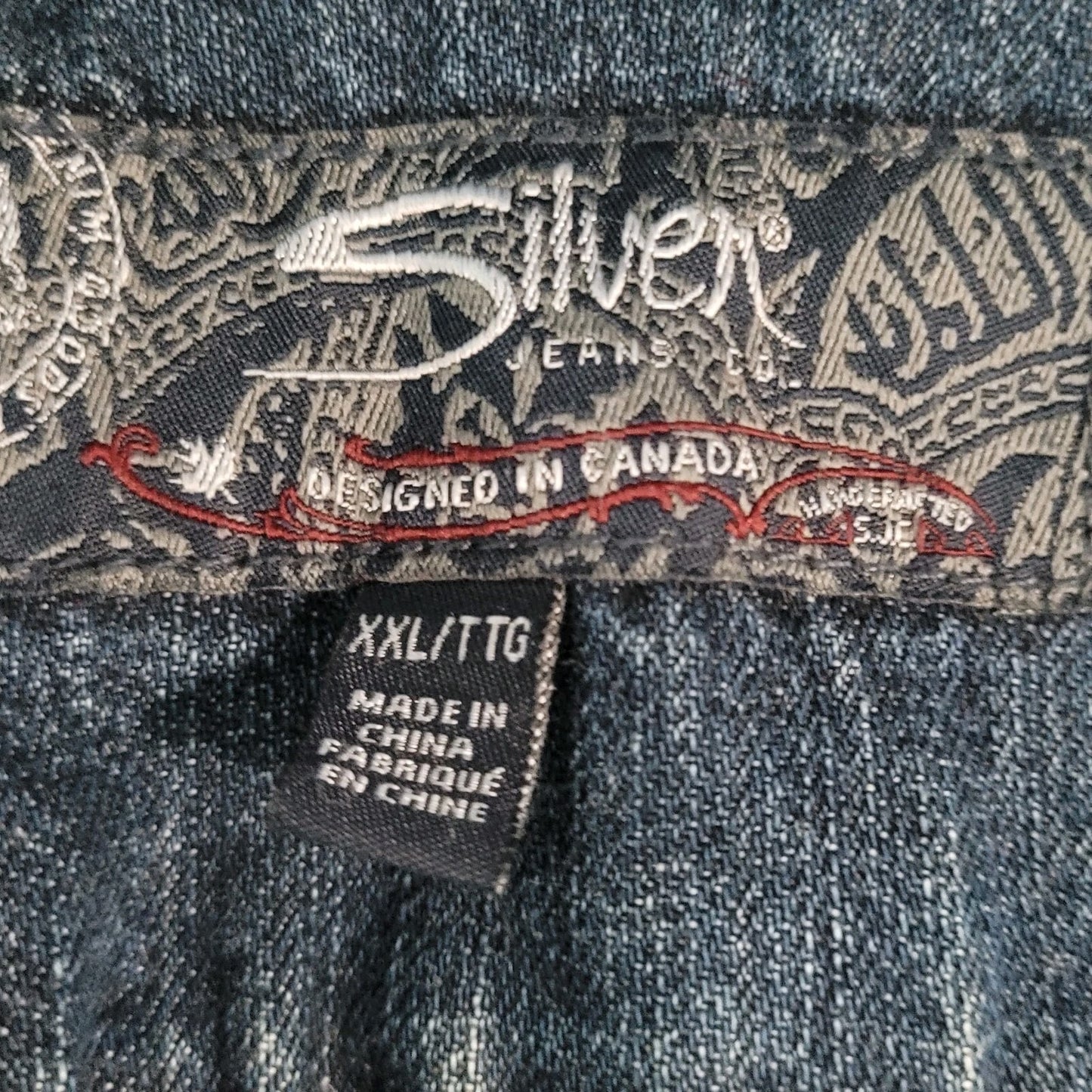 Silver Jeans Blue Denim Western Glove Works Distressed Jean Jacket Size XXL