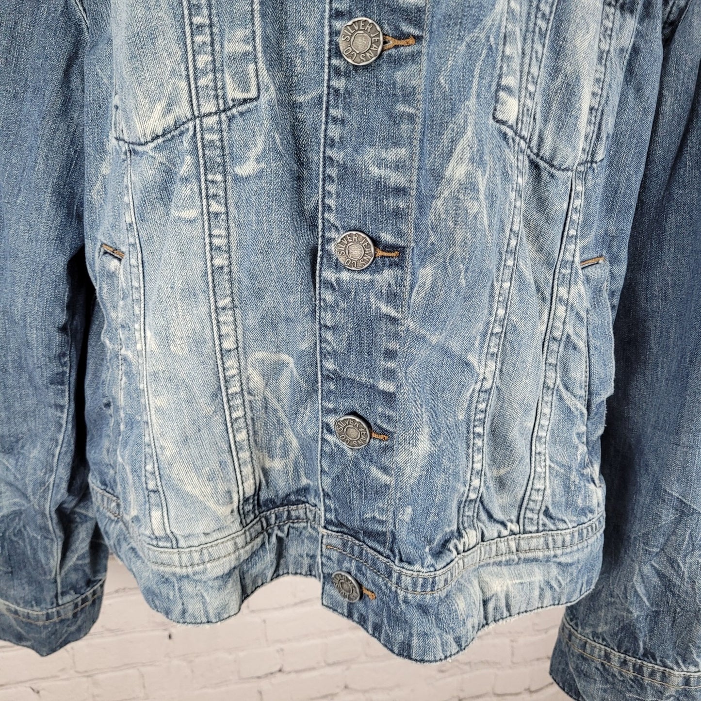 Silver Jeans Blue Denim Western Glove Works Distressed Jean Jacket Size XXL