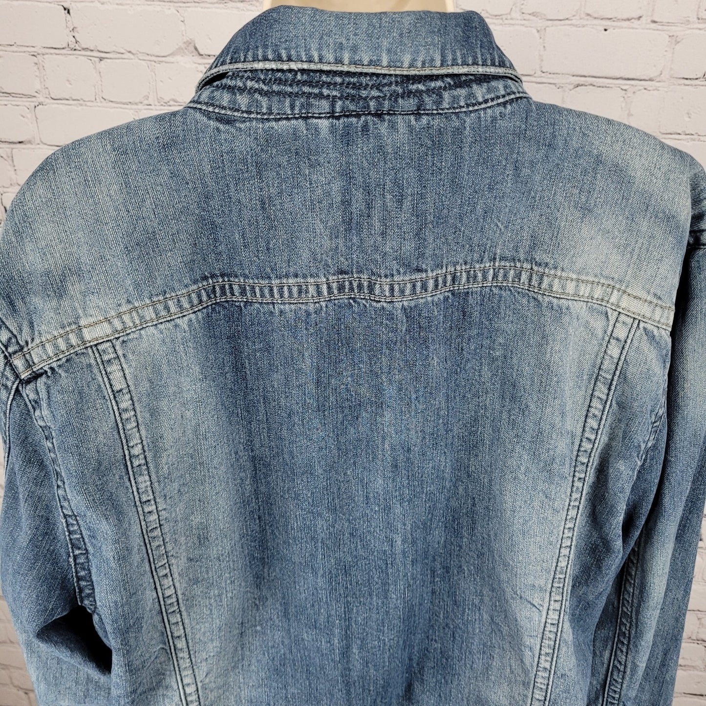 Silver Jeans Blue Denim Western Glove Works Distressed Jean Jacket Size XXL