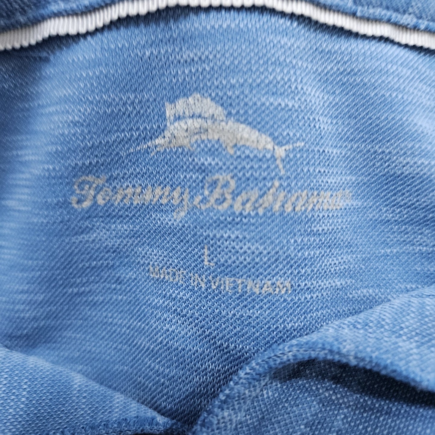 Tommy Bahama Blue Fish Embroidered Short Sleeve Spread Collar Polo Shirt Large L