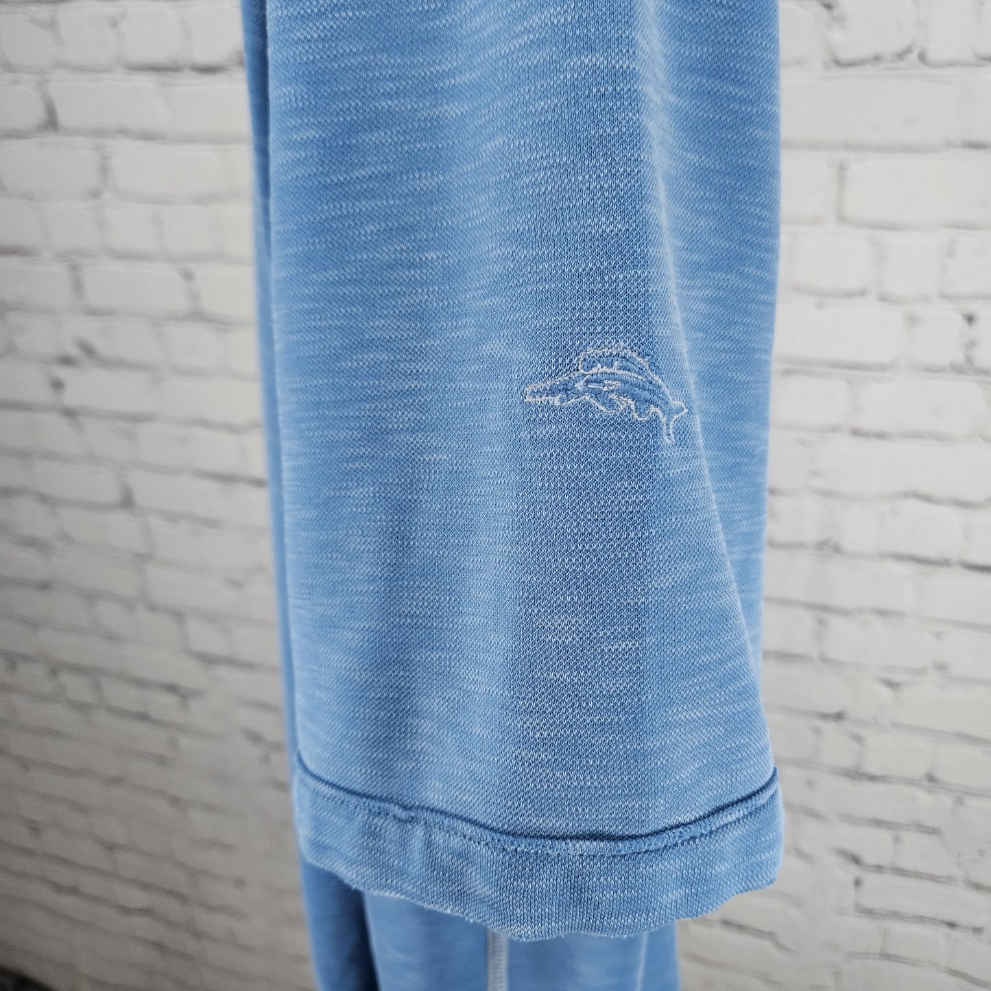 Tommy Bahama Blue Fish Embroidered Short Sleeve Spread Collar Polo Shirt Large L