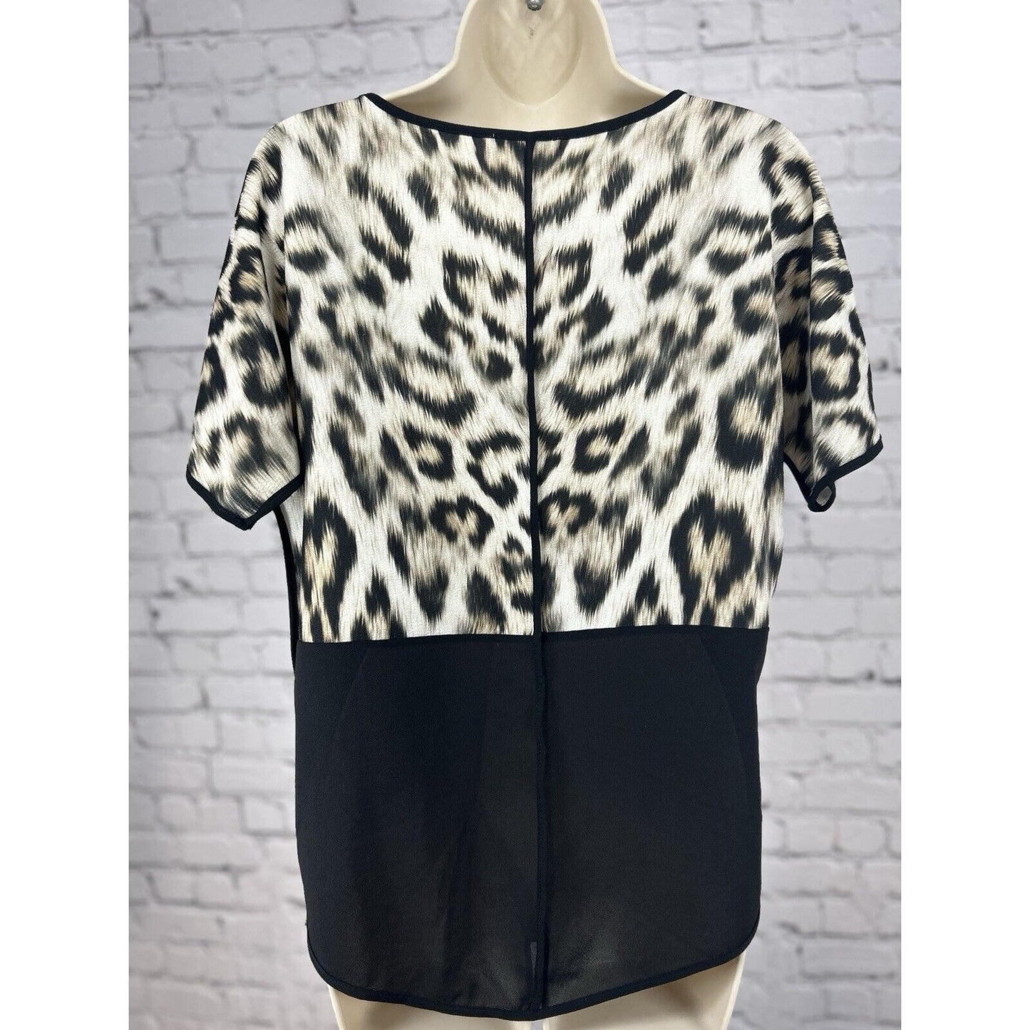 Zara Leopard Color Block Black Trim Short Sleeve Dress Blouse Top Size Small S