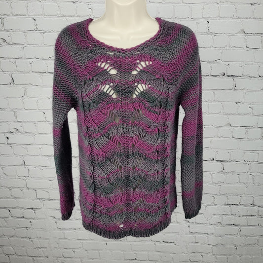 Lola's Purple & Green Wool Blend Chunky Knit Sweater Italy Made Size Small S