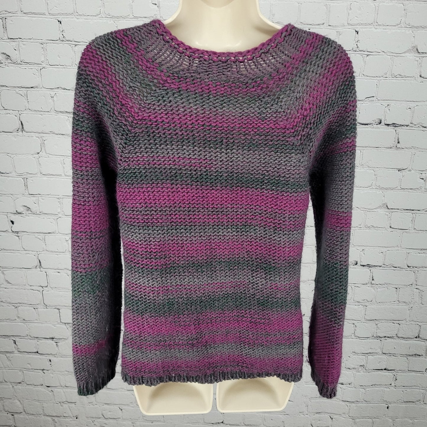 Lola's Purple & Green Wool Blend Chunky Knit Sweater Italy Made Size Small S