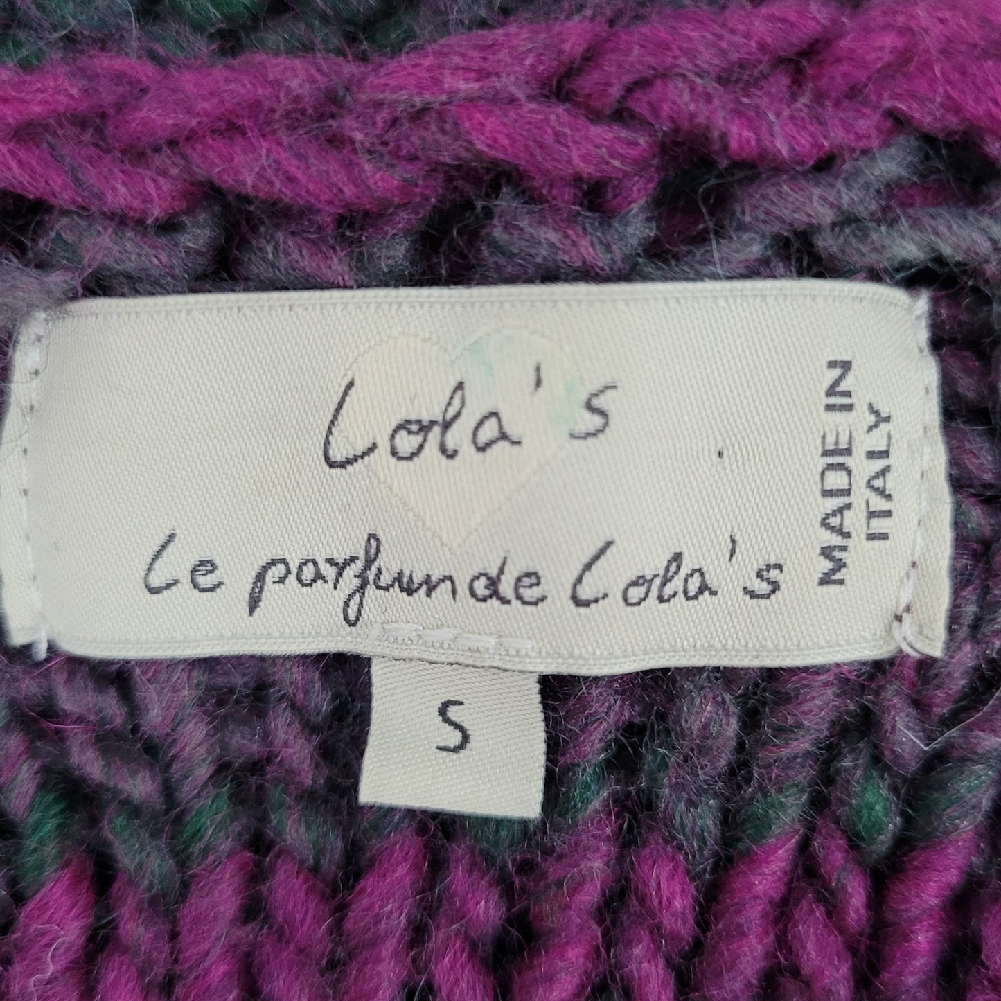 Lola's Purple & Green Wool Blend Chunky Knit Sweater Italy Made Size Small S