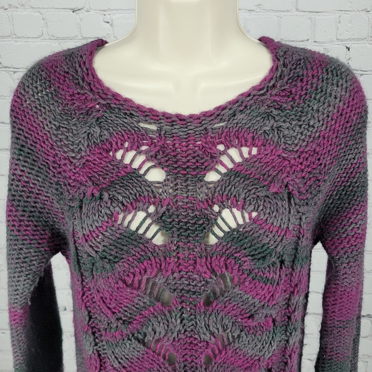 Lola's Purple & Green Wool Blend Chunky Knit Sweater Italy Made Size Small S